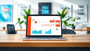 Engaging visual of a youtube smm panel analytics dashboard in a modern workspace.