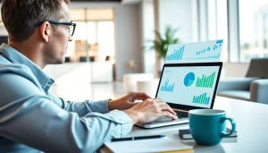 Analyze trends at https://fhpts.com with charts in a modern office setting.