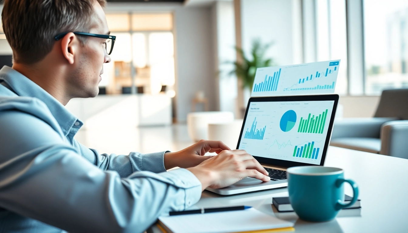 Analyze trends at https://fhpts.com with charts in a modern office setting.