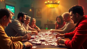 Discover an exciting moment of Ok rummy where players strategize over colorful cards on a vibrant table.