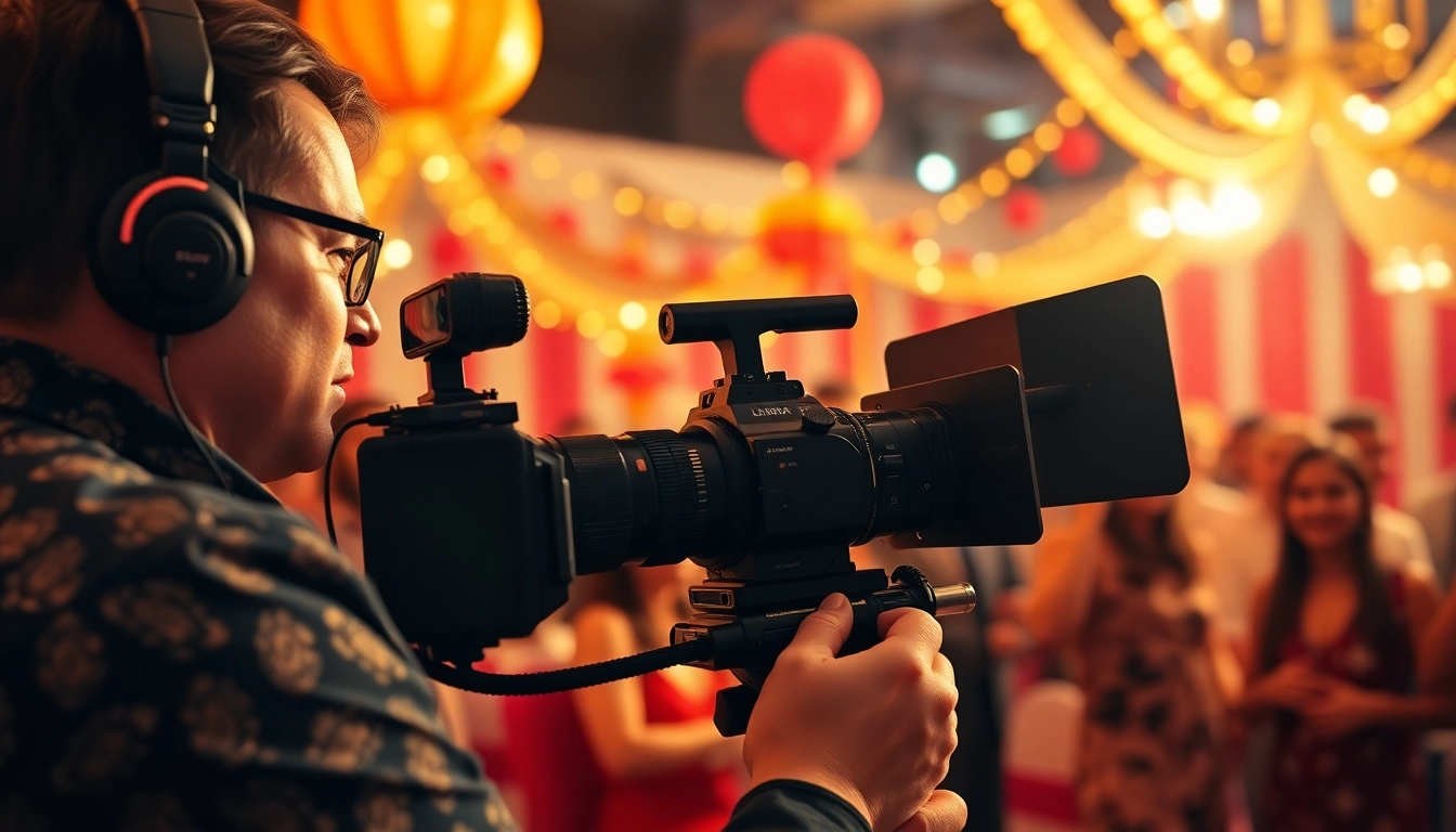 Capture of lively event videography showing a professional videographer at work during a celebration.