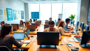 Engaged participants in a typing center enhance their skills in a professional office environment.