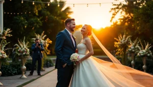 Tampa River Center wedding capturing a romantic sunset moment with a bride and groom.