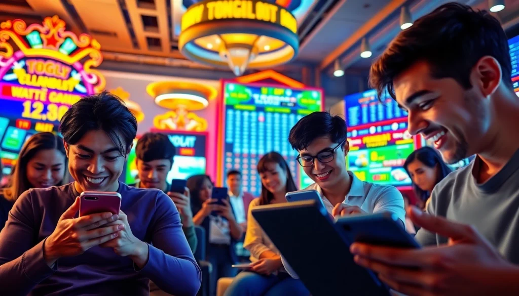 Mainkan bandar togel online dengan pemain bersemangat yang terlibat dalam permainan digital.