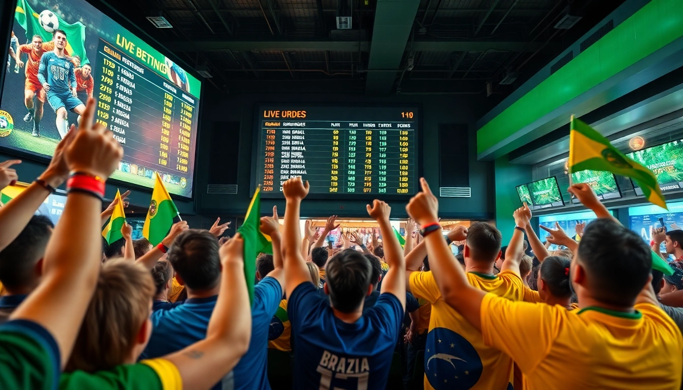 Captivating atmosphere showcasing best sportsbooks in Brazil with enthusiastic fans celebrating and engaging.
