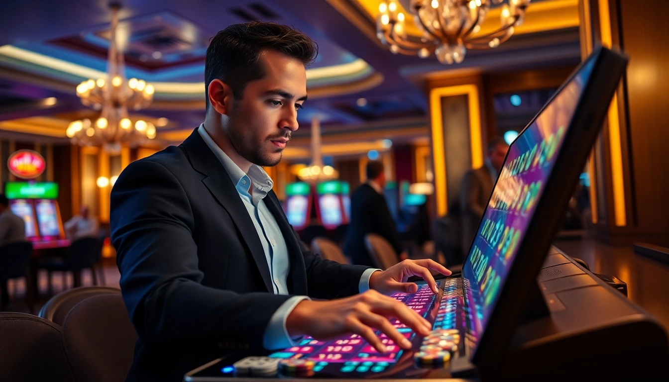 Menggambar bandar togel online saat bermain di kasino modern dengan antarmuka digital yang menarik.