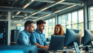 Engaged managed IT provider team collaborating in a modern office setting for enhanced solutions.