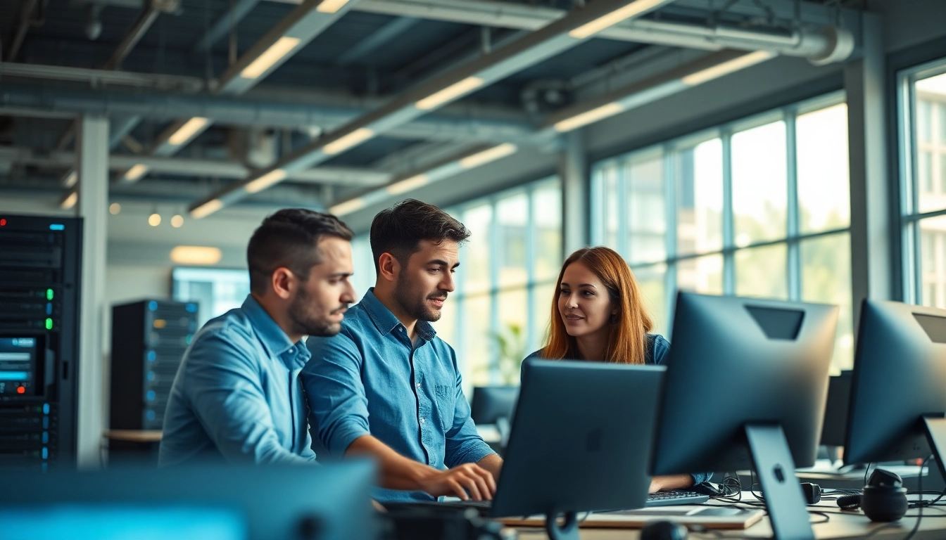 Engaged managed IT provider team collaborating in a modern office setting for enhanced solutions.