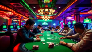 Permainan bandar togel di kasino dengan suasana yang semarak dan pencahayaan cerah