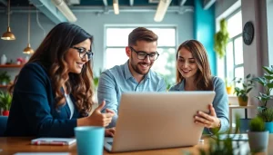 Engaged professionals collaborating in small business jobs environment showcasing teamwork.