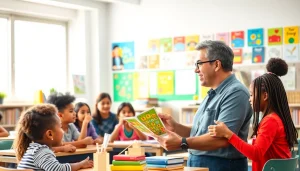 Students enthusiastically participating in hands-on Education activities in a vibrant classroom.