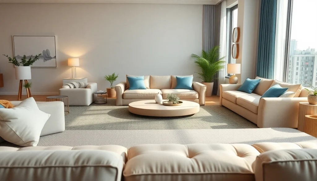 Elegant sofa beds enhancing a cozy living room with natural light and stylish decor.
