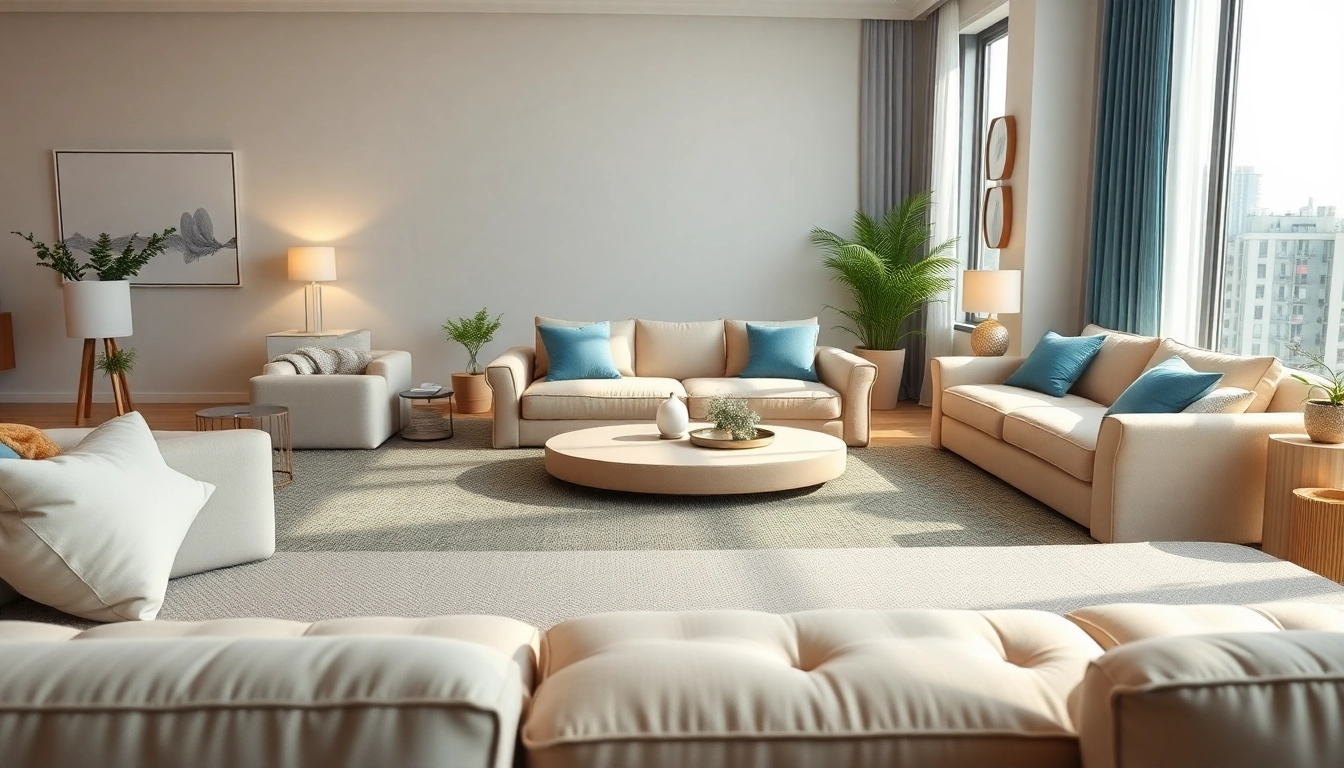 Elegant sofa beds enhancing a cozy living room with natural light and stylish decor.