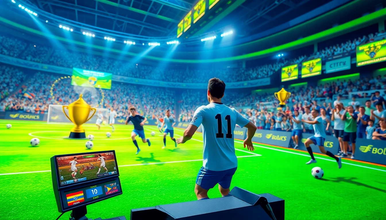 Menampilkan pemain dalam bandar bola game yang seru dan dinamis dengan tampilan antarmuka permainan yang berwarna-warni.