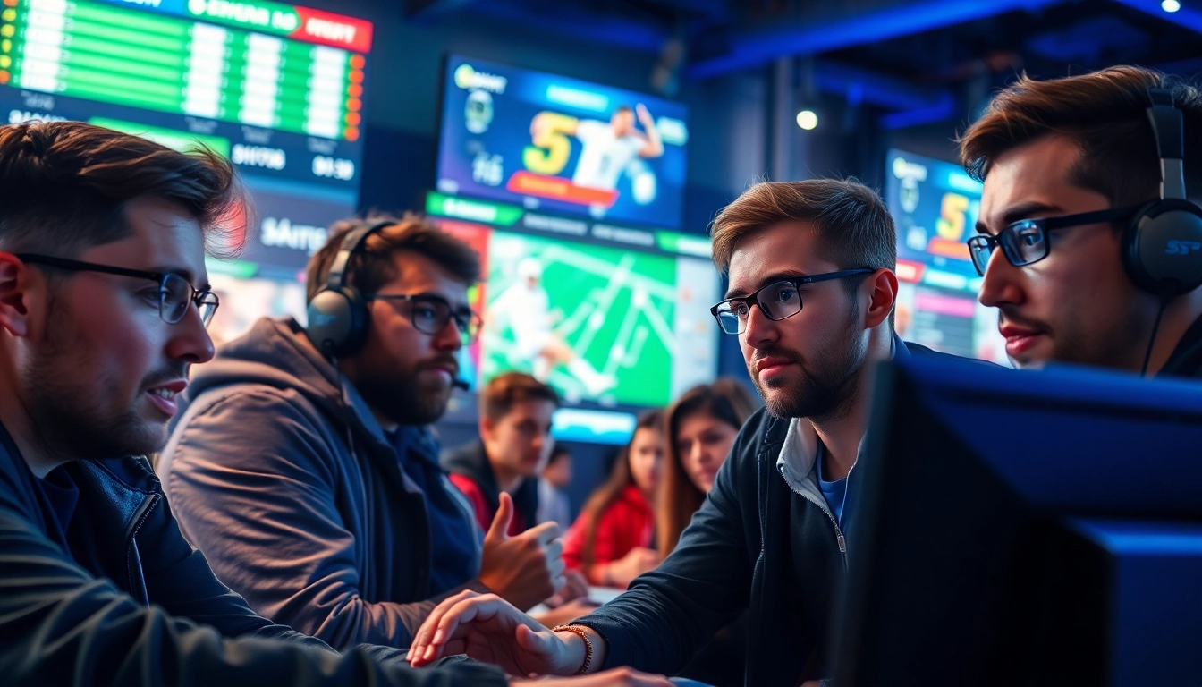 Engaged players using https://mm88bc.com/ for online sports betting in a vibrant gaming atmosphere.