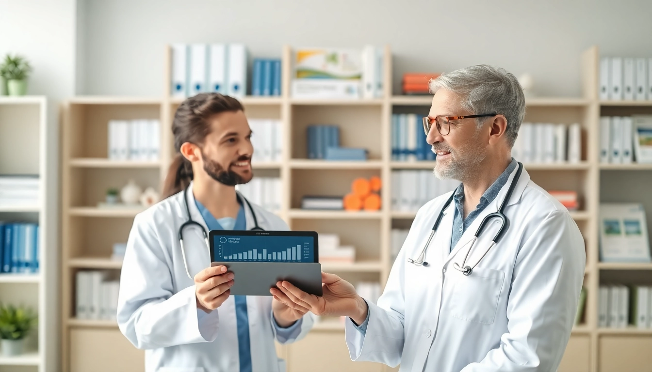 Healthcare professionals actively engaging in discussions on Health trends with digital tablets.