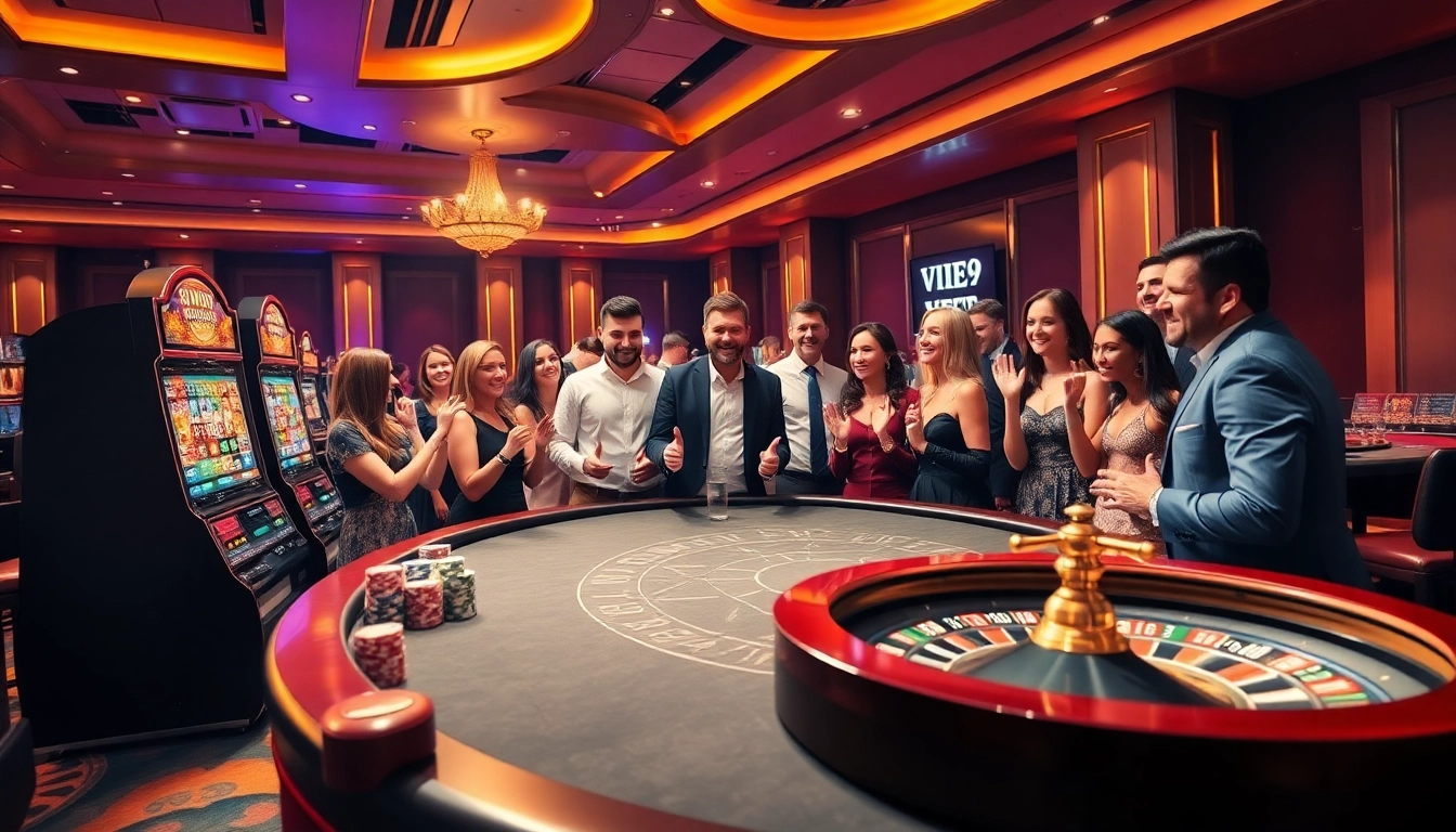 Experience the excitement of V9 bet with vibrant casino visuals, featuring engaging players and thrilling gameplay.