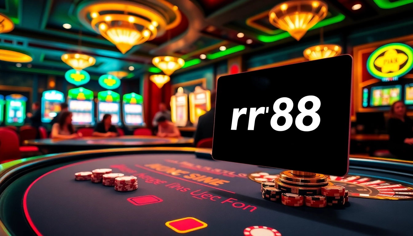 Exciting gambling atmosphere at a casino featuring the link rr88 for online gaming.