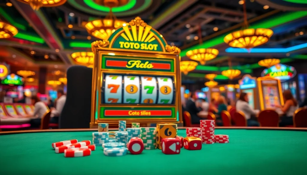 Experience the thrill of the toto slot with vibrant casino elements and joyous players.