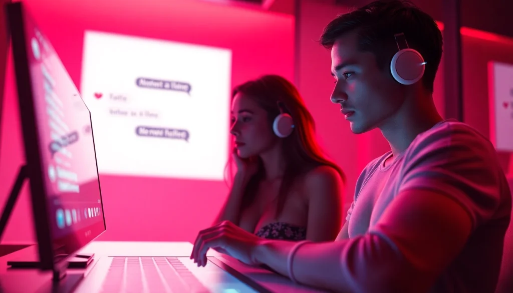 Engaging chat interface showcasing ai sexting interactions with AI avatars in an intimate setting.