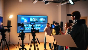 Creative Video Production Agency collaborating on a vibrant project in a modern studio.