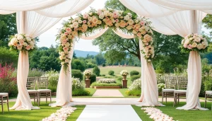 Celebrate love at the Clarksburg Wedding Venues with beautiful floral decorations.