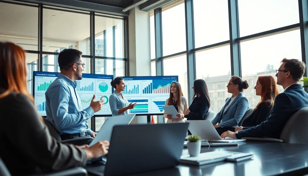 Team analyzing competitive intelligence data in a modern office.