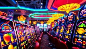 Menampilkan slot depo 1k di mesin slot dengan suasana kasino yang ceria.