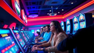 Jogadores se divertindo na plataforma de apostas Bet dá Sorte em um cassino animado.