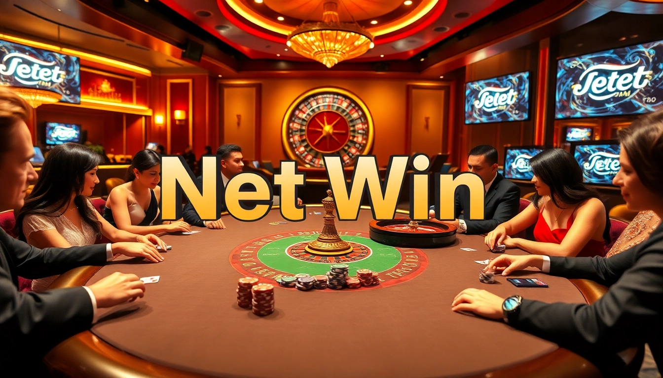 Experience the thrill of net win at a luxurious casino table with vibrant poker chips and spinning roulette.