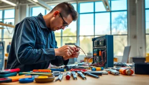 Hands-on learning in electrician apprenticeship hawaii with apprentice at workbench.