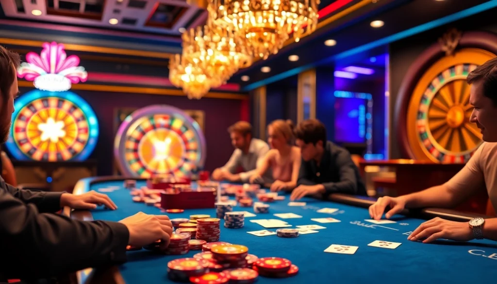 Experience vibrant gaming action at Trang chủ S88VIP with a luxurious casino scene featuring poker tables and slot machines.