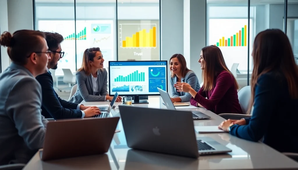 Team strategizing for online marketing edmonton in a modern office space.