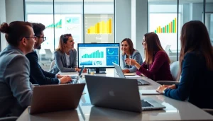 Team strategizing for online marketing edmonton in a modern office space.