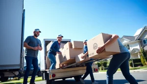Movers from a Vancouver moving company efficiently loading a truck with boxes.