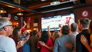 Engaged fans participating in Alabama sports betting while enjoying a sports bar environment.