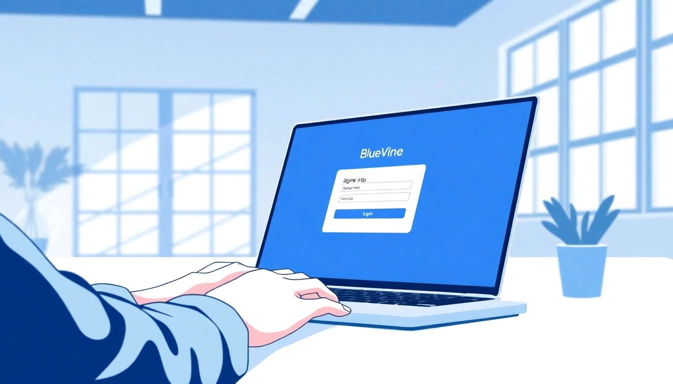 Securely access bluevine login with a user entering credentials on a laptop in a modern workspace.