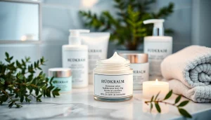 Effektiv hudkräm för torr hy visas i en lugn badrumsmiljö