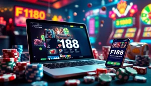 Engaging scene of the online gambling platform เจ้ามือรับแทง F168 with vibrant gaming elements and modern tech.