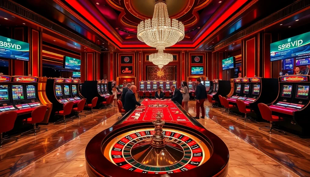 Experience the thrill of gambling at s88vip with a luxurious casino scene featuring poker and roulette.
