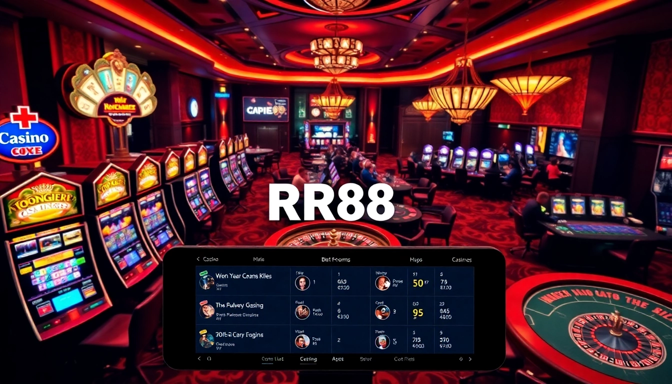 Experience thrilling gameplay at RR88 with lively casino tables and vibrant slot machines.