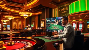 Experience the thrill of เจ้ามือรับแทง F168 with a captivating online casino scene filled with luxurious gaming elements.