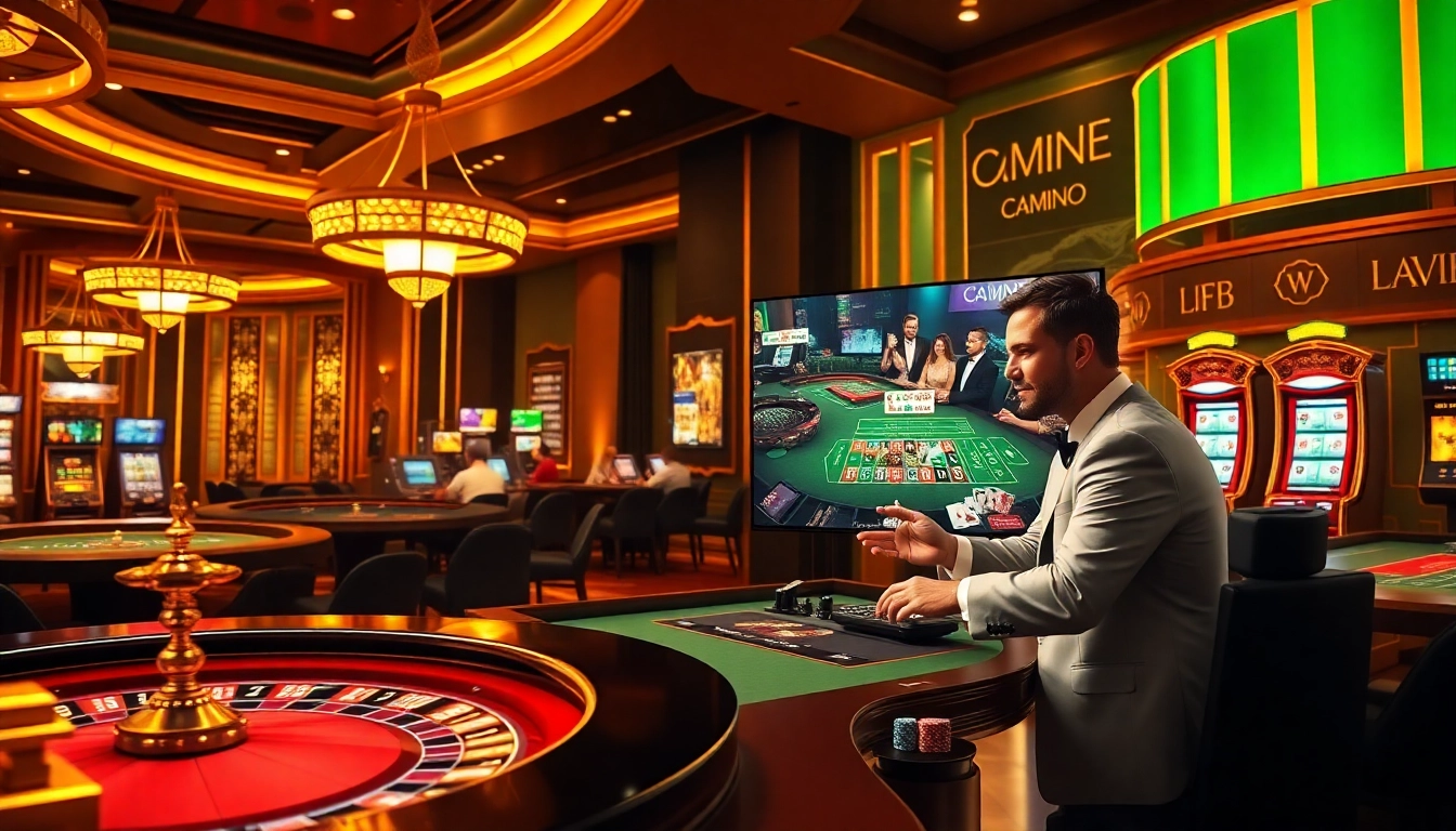 Experience the thrill of เจ้ามือรับแทง F168 with a captivating online casino scene filled with luxurious gaming elements.