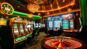 Engaging online gambling scene with 123b branding highlighting vibrant casino elements.