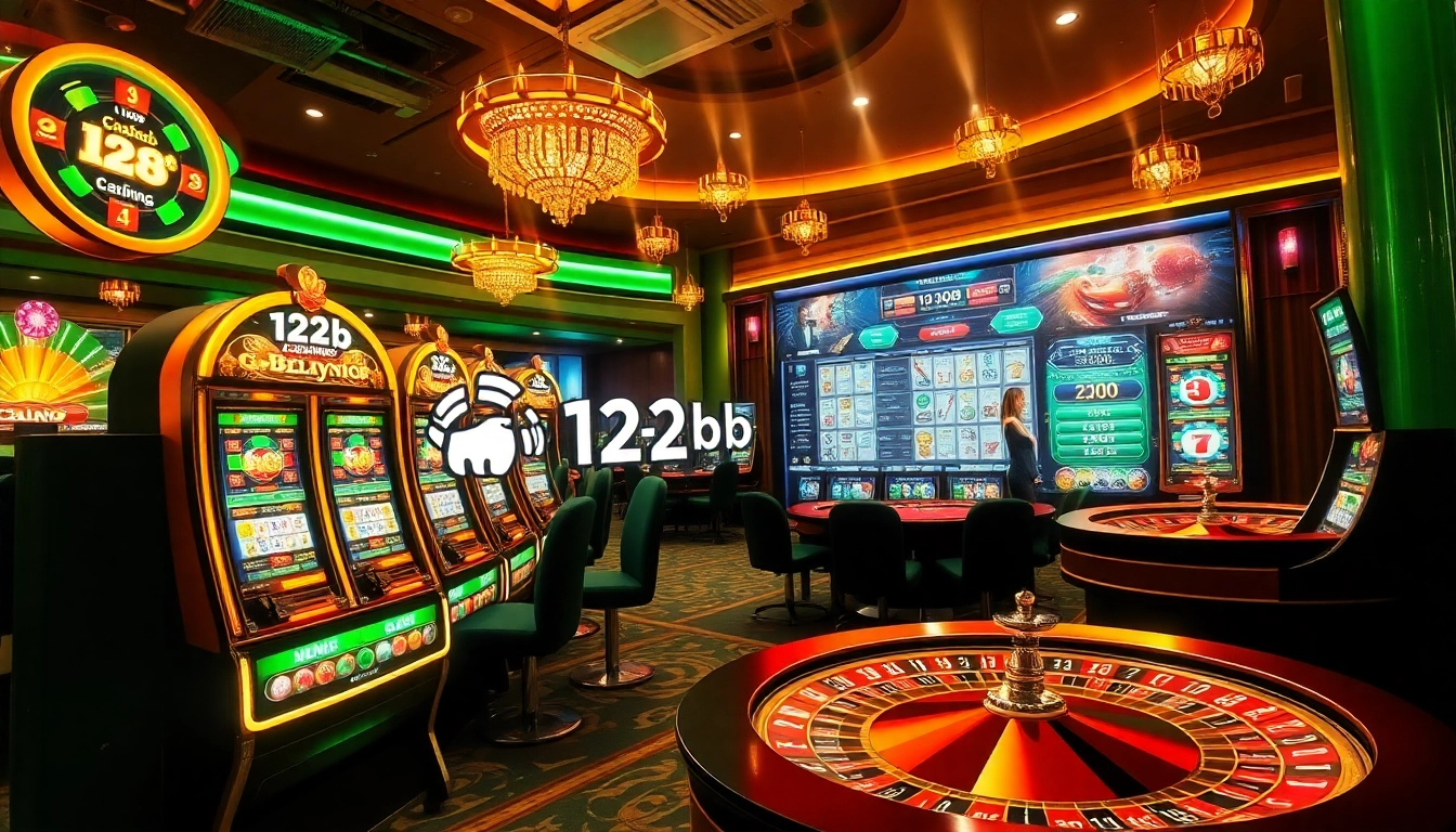 Engaging online gambling scene with 123b branding highlighting vibrant casino elements.