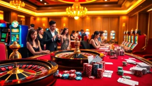 Play poker and win big at vuabai9, with vibrant casino visuals featuring roulette wheels and poker chips.