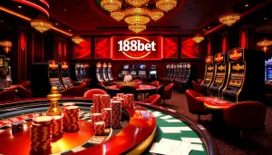 Players enjoy an exciting game at 188bet casino, showcasing vibrant roulette and poker tables.