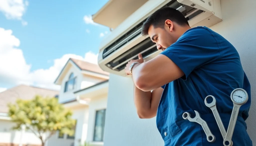 Technician conducting ac repair glendale az on a residential air conditioning unit.