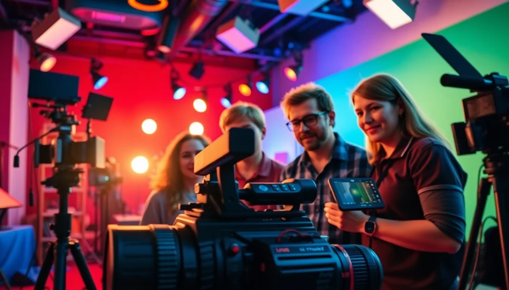 Team collaborating in a vibrant studio, exemplifying a Creative Video Production Agency's creativity.