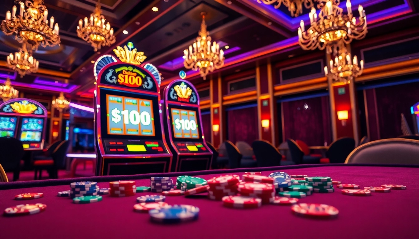Experience the excitement of a slot bet 100 with vibrant casino visuals showcasing luxury and thrill.